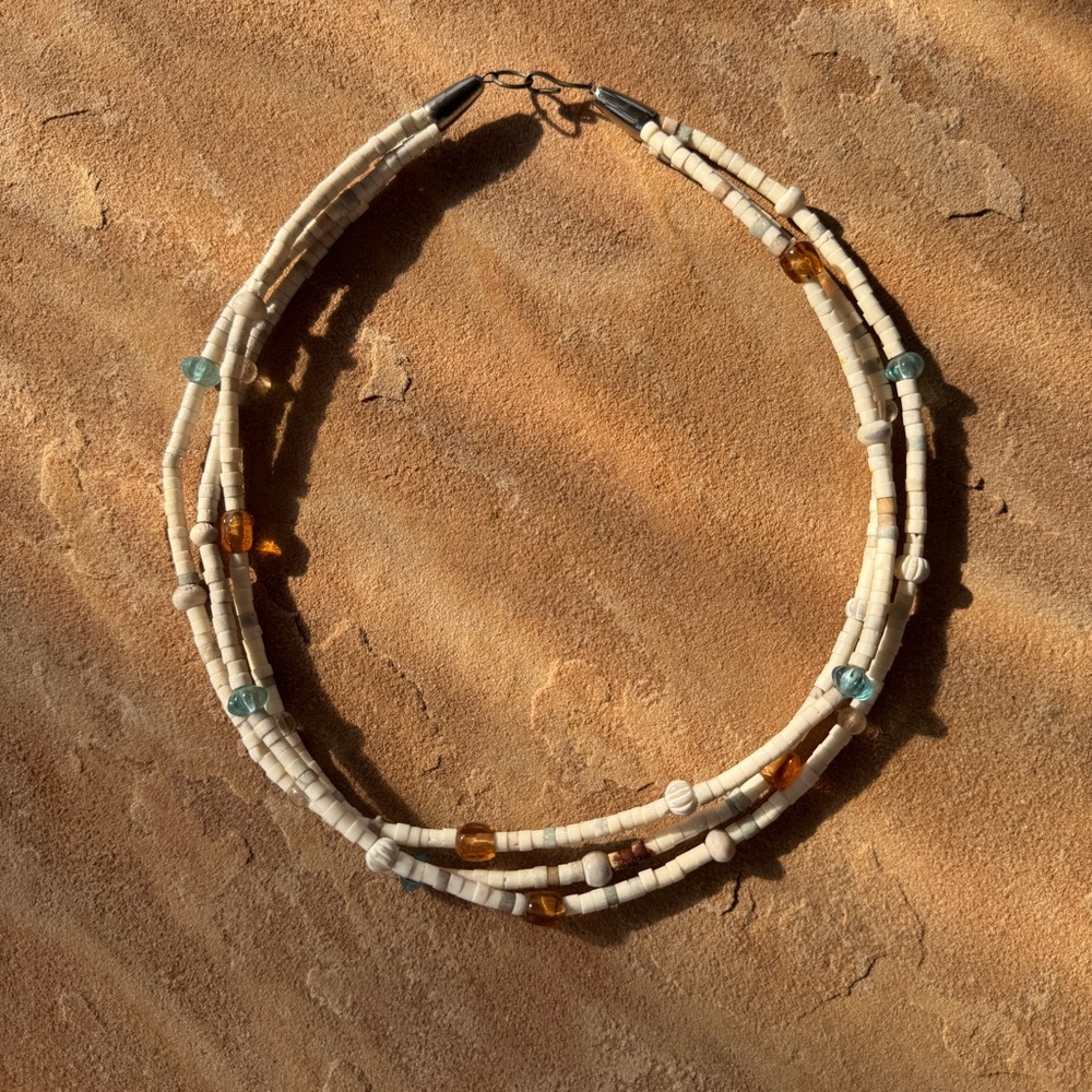 Vintage Bone Heishi Necklace w/ Glass Beads | Boho Tribal Layering Piece